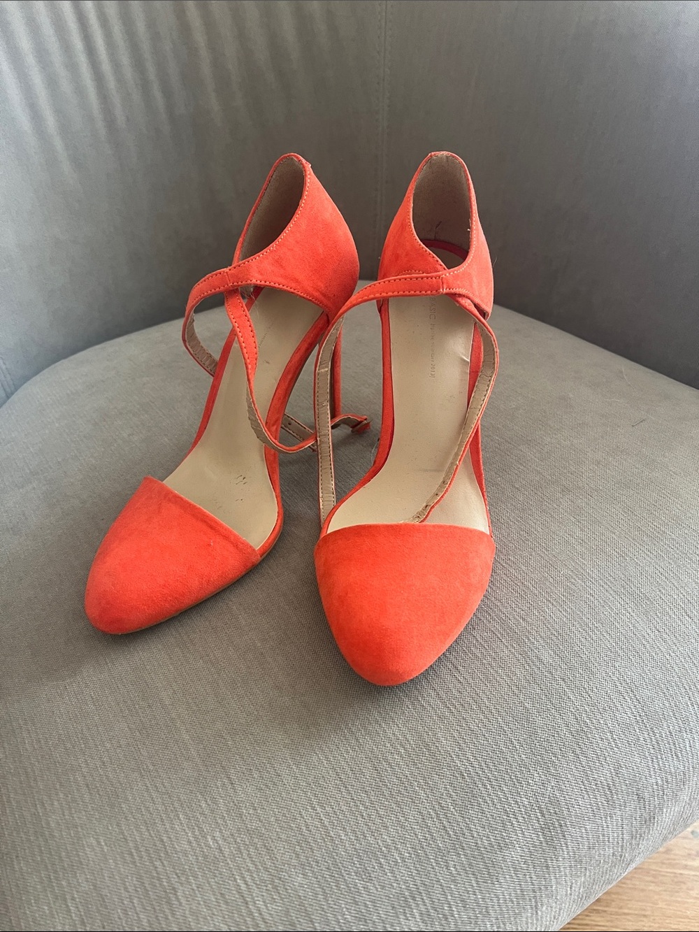 Zara Coral-Orange Suede Pointed-Toe Ankle-Strap Heels